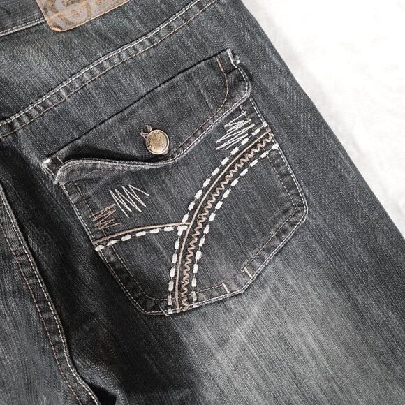 Vintage Jinzu Denim Jeans Mens 36x32 Straight Fit Flap Pocket Distress Blue Y2K - Picture 7 of 12